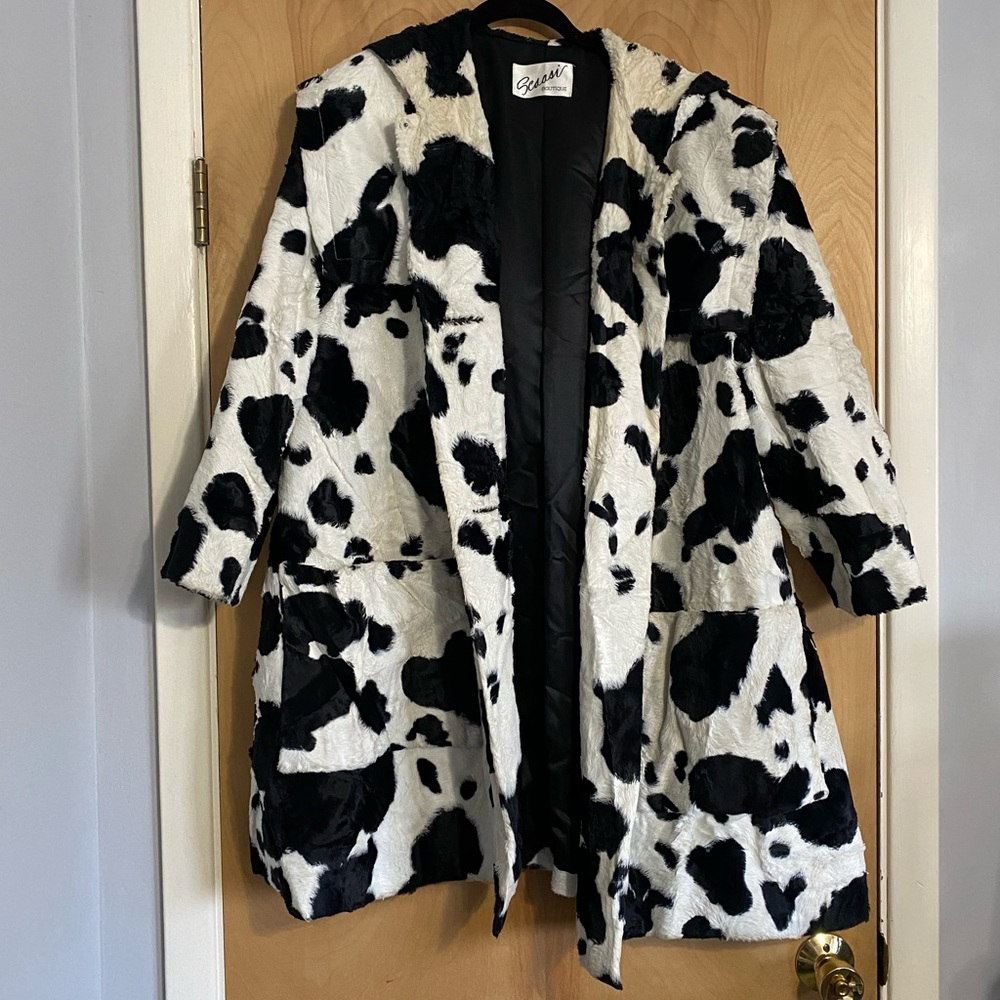 Scaasi Faux fur black and white patterned coat